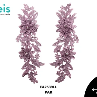 APLICACIONES EN PAR COLOR POLIESTER BRILLOSO 3D DECORADO EA2539LL 9cmX25cm LILA