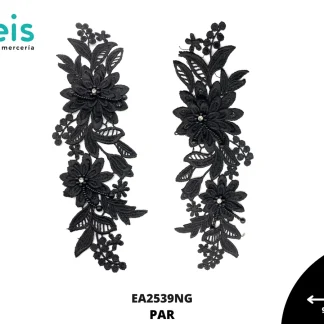 APLICACIONES EN PAR COLOR POLIESTER BRILLOSO 3D DECORADO EA2539NG 9cmX25cm NEGRO