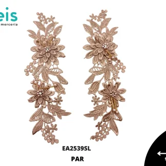 APLICACIONES EN PAR COLOR POLIESTER BRILLOSO 3D DECORADO EA2539SL 9cmX25cm SALMON