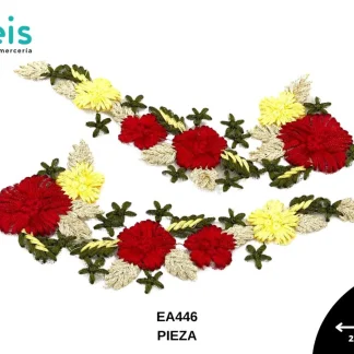 APLICACIONES EN PAR DECORADOS POLIESTER BRILLOSO FLORAL EA446 22cmX9cm MULTICOLOR