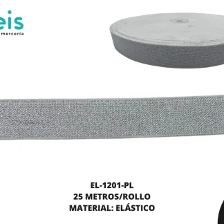 ELASTICO LUREX FINO REF: ELUF17(2.5CM) PLATA/PLATA 25 METROS