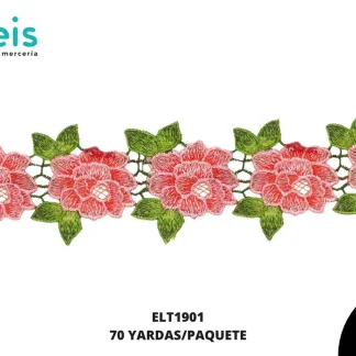 GUIPIUR BORDADO PLANO ELT1901 ROSA 8 CM 10 YARDAS/PAQUETE