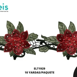 GUIPIUR BORDADO DECORADO ELT1929 ROJO 11 CM 10 YARDAS/PAQUETE