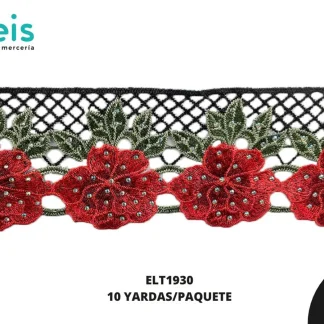 GUIPIUR BORDADO DECORADO ELT1930 ROJO 9.5 CM 10 YARDAS/PAQUETE