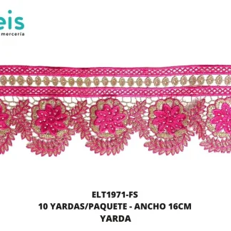 GUIPIUR BORDADO DECORADO ELT1971-FS FIUSHA 16 CM 10 YARDAS/PAQUETE