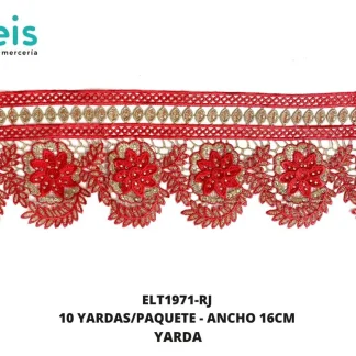 GUIPIUR BORDADO DECORADO ELT1971-RJ ROJO 16 CM 10 YARDAS/PAQUETE