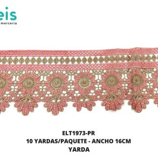 GUIPIUR BORDADO DECORADO ELT1973-PR PALO DE ROSA 16 CM 10 YARDAS/PAQUETE