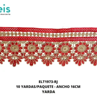GUIPIUR BORDADO DECORADO ELT1973-RJ ROJO 16 CM 10 YARDAS/PAQUETE