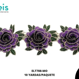 GUIPIUR BORDADO 3D ELT788-MO MORADO 8 CM 10 YARDAS/PAQUETE