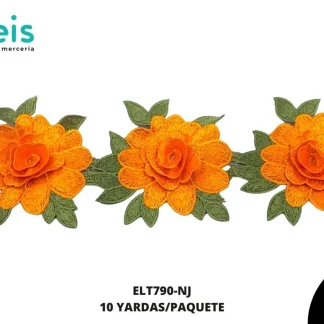 GUIPIUR BORDADO 3D ELT790-NJ NARANJA 12 CM 10 YARDAS/PAQUETE