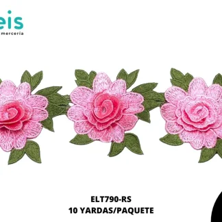 GUIPIUR BORDADO 3D ELT790-RS ROSA 12 CM 10 YARDAS/PAQUETE