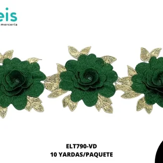 GUIPIUR BORDADO 3D ELT790-VD VERDE 12 CM 10 YARDAS/PAQUETE