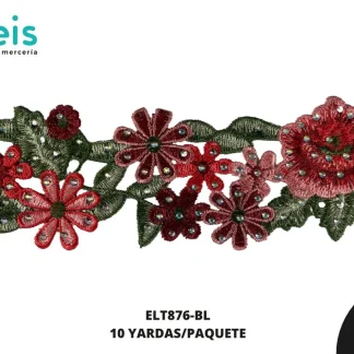 GUIPIUR BORDADO DECORADO ELT876-BL ROJO 7 CM 10 YARDAS/PAQUETE