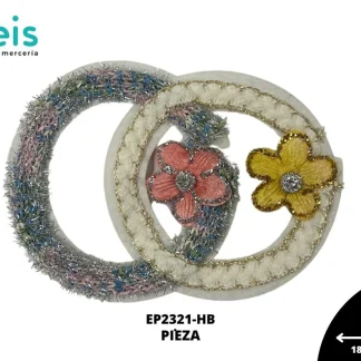 PARCHES BORDADOS Y ESTAMBRE ANILLOS CON FLOR EP2321-HB 18cmX13cm BLANCO/AZUL