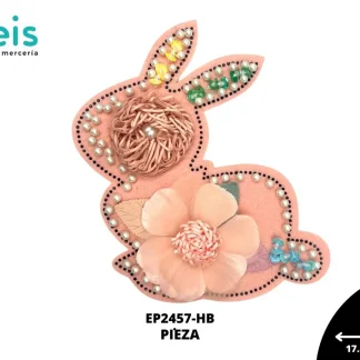 PARCHES PEDRERIA CONEJO CON FLORES Y CONTORNO DE PERLA EP2457-HB ROSA