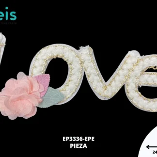 PARCHES BORDADOS Y ESTAMBRE LETRAS LOVE FLOR EP3336-EPE 24cmX9.2cm BLANCO