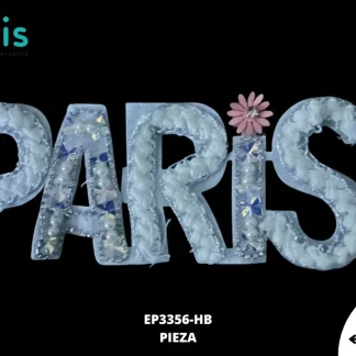 PARCHES PEDRERIA LETRAS PARIS CON FLOR EP3356-HB PLATA