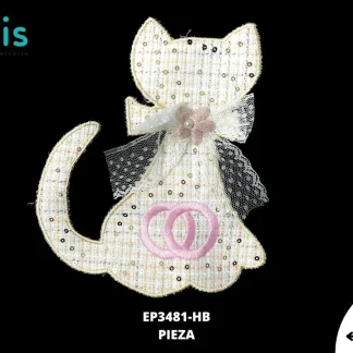 PARCHES BORDADOS Y ESTAMBRE GATO SENTADO CON LENTEJUELA Y MOÑO EP3481-HB