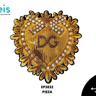 PARCHES LENTEJUELA CORAZON DG CON MOÑO Y PLUMA EP3832 DORADO