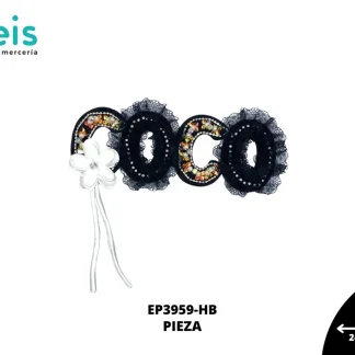PARCHES PEDRERIA LETRAS COCO CON FLOR EP3959-HB NEGRO
