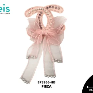 PARCHES PEDRERIA CHANEL MOÑO TUL CON PERLA EP3966-HB ROSA