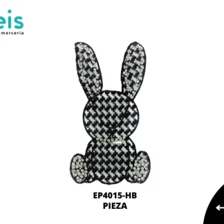 PARCHES BORDADOS Y ESTAMBRE CONEJO CON PEDRERIA EP4015-HB 17cmX30.5cm NEGRO/BLANCO