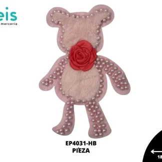 PARCHES PEDRERIA OSO CHENIL CON PERLAS Y FLOR EP4031-HB ROSA