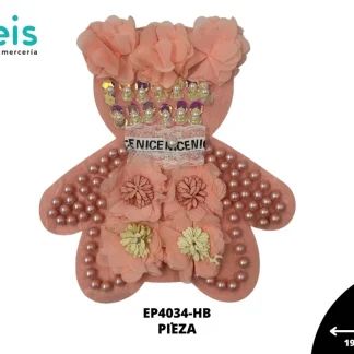 PARCHES PEDRERIA OSO DIADEMA DE FLORES LENTEJUELAS Y PERLAS EP4034-HB ROSA