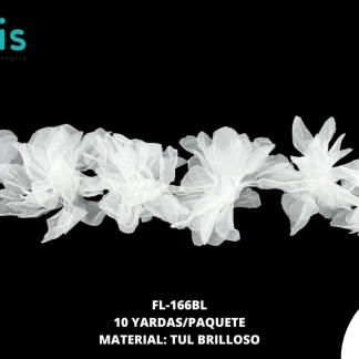 FLOR TULL ORQUIDEA 14 CM FL-166VL 10 YDS/PQT (YD=10 FLORES) BLANCO