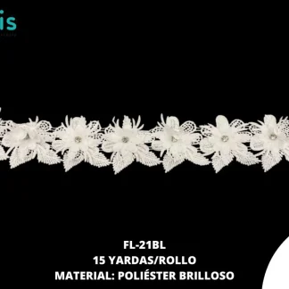 GUIPIUR SEDA DE LECHE PLANO FLORES FL-21 15 YDS/PQT BLANCO