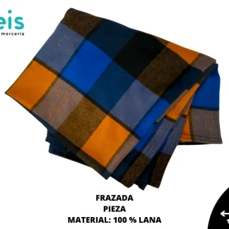 FRAZADA 100% LANA 1 PZ/PQT AZUL CON CUADROS