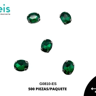 REMACHES METAL PIEDRA COSTURA OVALAO G0810-ES 8mmX10mm 500 PZ/PQT ESMERALDA