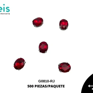 REMACHES METAL PIEDRA COSTURA OVALAO G0810-RJ 8mmX10mm 500 PZ/PQT ROJO