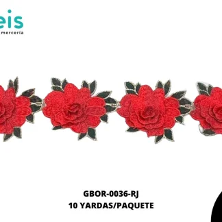 GUIPIUR BORDADO 3D GBOR-0036-RJ ROJO 6.5 CM 10 YARDAS/PAQUETE
