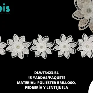 GUIPIUR POLIESTER BRILLOSO DECORADO GLT001BL BLANCO 6 CM 15 YARDAS/PAQUETE