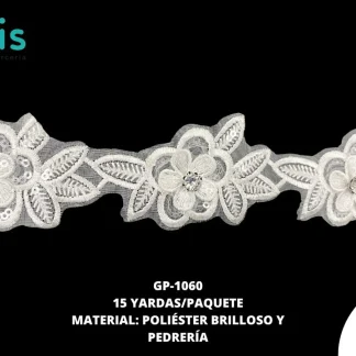 GUIPIUR POLIESTER BRILLOSO DECORADO GP-1060 BLANCO 15 YARDAS/PAQUETE