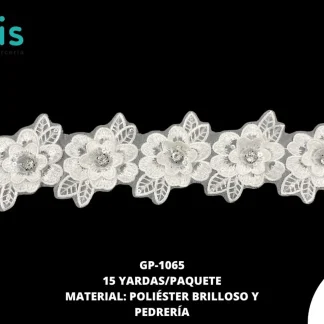 GUIPIUR POLIESTER BRILLOSO DECORADO GP-1065 BLANCO 15 YARDAS/PAQUETE