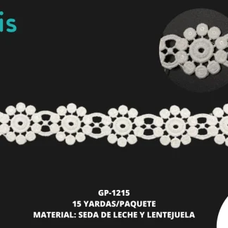 GUIPIUR SEDA DE LECHE CON LENTEJUELA 3.4 CM 1215 15 YAD/PZ BLANCO