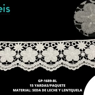 GUIPIUR SEDA DE LECHE CON LENTEJUELA GP-1689-BL 15 YDS/PQT BLANCO