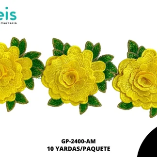 GUIPIUR BORDADO 3D GP-2400-AM AMARILLO 12 CM 10 YARDAS/PAQUETE