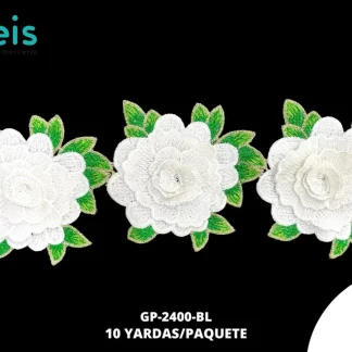 GUIPIUR BORDADO 3D GP-2400-BL BLANCO 12 CM 10 YARDAS/PAQUETE