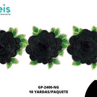GUIPIUR BORDADO 3D GP-2400-NG NEGRO 12 CM 10 YARDAS/PAQUETE