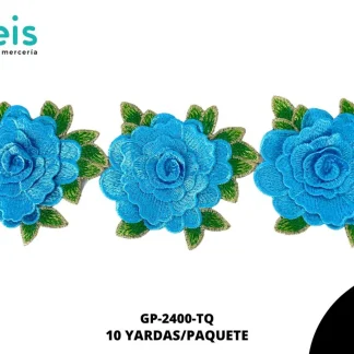 GUIPIUR BORDADO 3D GP-2400-TQ TURQUESA 12 CM 10 YARDAS/PAQUETE