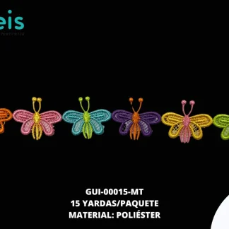 GUIPIUR BORDADO PLANO GUI-00015-MT 2.5 CM 15 YARDAS/PAQUETE MULTICOLOR