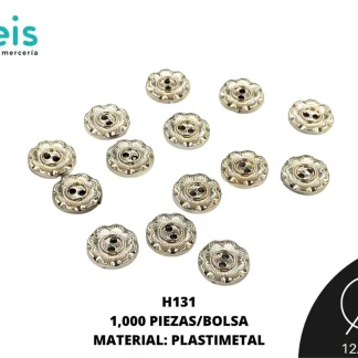 BOTON PLASTICO 2 HUECOS FLOR H131 20L (12.5mm) 1,000 PZ/PQT DORADO