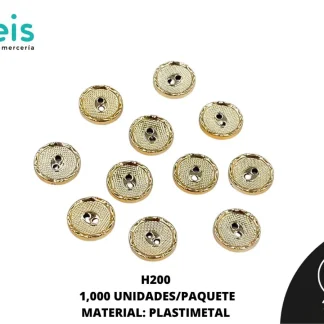 BOTON PLASTICO 2 HUECOS H200 20L (12.5mm) 1,000 PZ/PQT DORADO