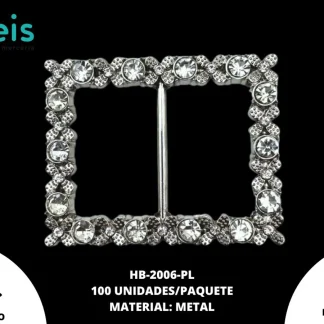 HEBILLA RECTANGULAR CON PIEDRA 100PZS/BOLSA HB-2006 PLATA