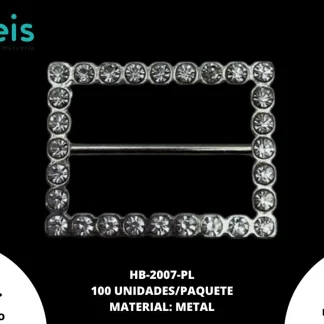 HEBILLA RECTANGULAR CON PIEDRA 100PZS/BOLSA HB-2007 PLATA