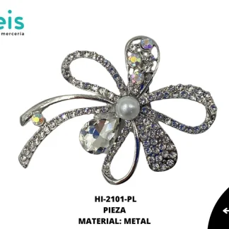 BROCHE FLOR CON PERLA EN MEDIO 4.8X6.6 CM 12 PZ/PQT PLATA