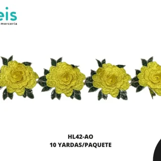 GUIPIUR BORDADO 3D HL42-AO AMARILLO 7 CM 10 YARDAS/PAQUETE